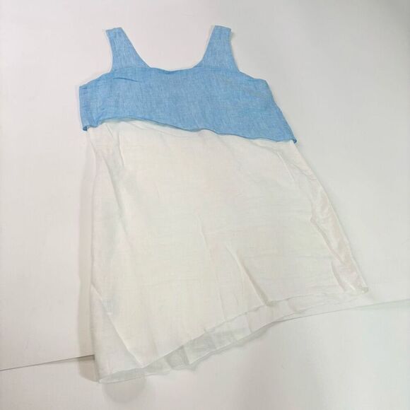 Island Company Dress Womens Large Blue White Linen Asymmetrical Sleeveless Mini - Picture 7 of 8